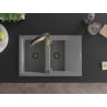 Mexen Gaspar 1.5-bowl granite sink with drainer and Aster kitchen faucet, gray - 6507-71-73450-57-B