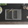 Mexen Gaspar granite sink 1.5-bowl with drainer and Aster kitchen faucet, gray - 6507-71-73450-57-B