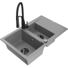 Mexen Gaspar granite kitchen sink 1.5-bowl with drainer and Aster kitchen faucet, gray - 6507-71-73450-70-B