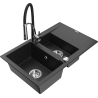 Mexen Gaspar 1.5-bowl granite sink with drainer and Aster kitchen faucet, black/silver metallic - 6507-73-73450-07