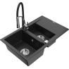Mexen Gaspar 1.5-compartment granite sink with a drip tray and kitchen mixer tap Aster, Black/Silver metallic - 6507-73-73450-07