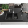 Mexen Gaspar granite kitchen sink 1.5-bowl with drainer and Aster kitchen faucet, black/silver - 6507-73-73450-07-B