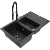 Mexen Gaspar 1.5-compartment granite sink with a drip tray and kitchen mixer tap Aster, Black/Silver - 6507-73-73450-07-B
