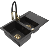 Mexen Gaspar granite sink 1.5-bowl with drainer and Aster kitchen tap, black/silver - 6507-73-73450-57-G