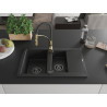 Mexen Gaspar 1.5-bowl granite kitchen sink with drainer and Aster kitchen faucet, black/silver - 6507-73-73450-57-B