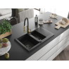 Mexen Gaspar 1.5-bowl granite kitchen sink with drainer and Aster kitchen faucet, black/silver - 6507-73-73450-57-B