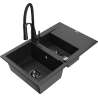 Mexen Gaspar 1.5 Bowl Granite Sink with Drainer and Aster Kitchen Faucet, Black/Silver - 6507-73-73450-70-B