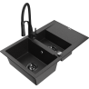 Mexen Gaspar granite sink 1.5-bowl with drainer and Aster kitchen faucet, black/silver - 6507-73-73450-70-B
