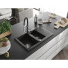Mexen Gaspar granite kitchen sink 1.5-bowl with drainer and kitchen faucet Aster, black/gold metallic - 6507-75-73450-07