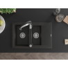 Mexen Gaspar granite kitchen sink 1.5-compartment with drainer and Aster kitchen faucet, black/golden metallic
