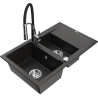 Mexen Gaspar 1.5-compartment granite sink with a drip tray and kitchen mixer tap Aster, Black/Gold metallic - 6507-75-73450-07