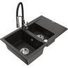 Mexen Gaspar granite sink 1.5-bowl with drainer and Aster kitchen tap, black/gold metallic - 6507-75-73450-07
