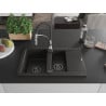 Mexen Gaspar granite kitchen sink 1.5-bowl with drainer and kitchen faucet Aster, black/gold metallic - 6507-75-73450-07-B