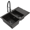Mexen Gaspar 1.5-compartment granite sink with a drip tray and kitchen mixer tap Aster, Black/Gold metallic - 6507-75-73450-07-B