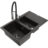 Mexen Gaspar granite sink 1.5-bowl with drainer and Aster kitchen faucet, black/gold metallic - 6507-75-73450-07-B