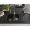 Mexen Gaspar granite sink 1.5-bowl with drainer and Aster kitchen tap, black/gold metallic - 6507-75-73450-57-G