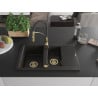 Mexen Gaspar granite sink 1.5-bowl with drainer and kitchen tap Aster, black/gold metallic - 6507-75-73450-57-G