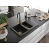 Mexen Gaspar granite sink 1.5-bowl with drainer and Aster kitchen tap, black/gold metallic - 6507-75-73450-57-G