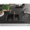 Mexen Gaspar granite sink 1.5-bowl with drainer and kitchen faucet Aster, black/gold metallic - 6507-75-73450-57-B