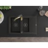 Mexen Gaspar granite sink 1.5-bowl with drainer and kitchen faucet Aster, black/gold metallic - 6507-75-73450-57-B