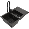 Mexen Gaspar 1.5-compartment granite sink with a drip tray and kitchen mixer tap Aster, Black/Gold metallic - 6507-75-73450-70-B