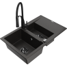 Mexen Gaspar granite sink 1.5-bowl with drainer and Aster kitchen tap, black/gold metallic - 6507-75-73450-70-B