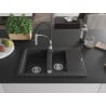Mexen Gaspar granite kitchen sink 1.5-bowl with drainer and Aster kitchen faucet, speckled black - 6507-76-73450-07