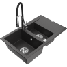 Mexen Gaspar granite kitchen sink 1.5-bowl with drainer and Aster kitchen faucet, speckled black - 6507-76-73450-07