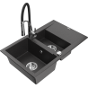 Mexen Gaspar granite kitchen sink 1.5-bowl with drainer and Aster kitchen tap, black speckled - 6507-76-73450-07