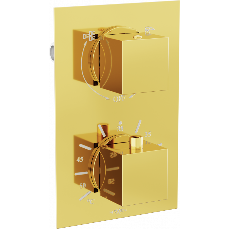 Mexen Cube thermostatic 2-outlet bath-shower mixer, gold - 77502-50