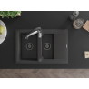 Mexen Gaspar granite sink with 1.5 bowls, drainer, and Aster kitchen faucet, black speckled - 6507-76-73450-07-B