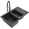 Mexen Gaspar 1.5-compartment granite sink with a drip tray and kitchen mixer tap Aster, spotted black - 6507-76-73450-07-B