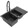 Mexen Gaspar granite sink 1.5-bowl with drainer and kitchen faucet Aster, black speckled - 6507-76-73450-07-B
