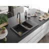 Mexen Gaspar 1.5-bowl granite sink with drainer and Aster kitchen tap, speckled black - 6507-76-73450-57-G