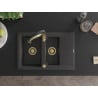 Mexen Gaspar 1.5-bowl granite sink with drainer and Aster kitchen tap, speckled black - 6507-76-73450-57-G