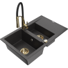 Mexen Gaspar 1.5-compartment granite sink with a drip tray and kitchen mixer tap Aster, spotted black - 6507-76-73450-57-G