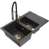 Mexen Gaspar granite kitchen sink 1.5-bowl with drainer and Aster kitchen faucet, black speckled - 6507-76-73450-57-G