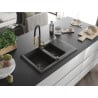 Mexen Gaspar granite kitchen sink 1.5-bowl with drainer and Aster kitchen faucet, black speckled - 6507-76-73450-57-B
