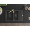 Mexen Gaspar granite sink 1.5-bowl with drainer and Aster kitchen faucet, black speckled - 6507-76-73450-57-B