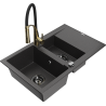 Mexen Gaspar granite sink 1.5-bowl with drainer and Aster kitchen faucet, black speckled - 6507-76-73450-57-B