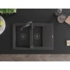 Mexen Gaspar granite sink 1.5-bowl with drainer and Aster kitchen tap, speckled black - 6507-76-73450-70-B