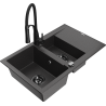 Mexen Gaspar 1.5-compartment granite sink with a drip tray and kitchen mixer tap Aster, spotted black - 6507-76-73450-70-B
