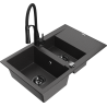 Mexen Gaspar granite sink 1.5-bowl with drainer and kitchen faucet Aster, black speckled - 6507-76-73450-70-B