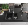 Mexen Gaspar granite sink 1.5-bowl with drainer and Aster kitchen tap, black - 6507-77-73450-07