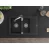 Mexen Gaspar granite sink 1.5-bowl with drainer and Aster kitchen faucet, black - 6507-77-73450-07