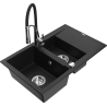 Mexen Gaspar 1.5-compartment granite sink with a drip tray and kitchen mixer tap Aster, Black - 6507-77-73450-07