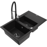 Mexen Gaspar granite sink 1.5-bowl with drainer and kitchen faucet Aster, black - 6507-77-73450-07-B