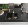 Mexen Gaspar granite sink 1.5-bowl with drainer and Aster kitchen tap, black - 6507-77-73450-57-G