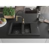 Mexen Gaspar granite sink 1.5-bowl with drainer and kitchen faucet Aster, black - 6507-77-73450-57-B