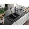 Mexen Gaspar 1.5-bowl granite kitchen sink with drainer and Aster kitchen faucet, black - 6507-77-73450-57-B